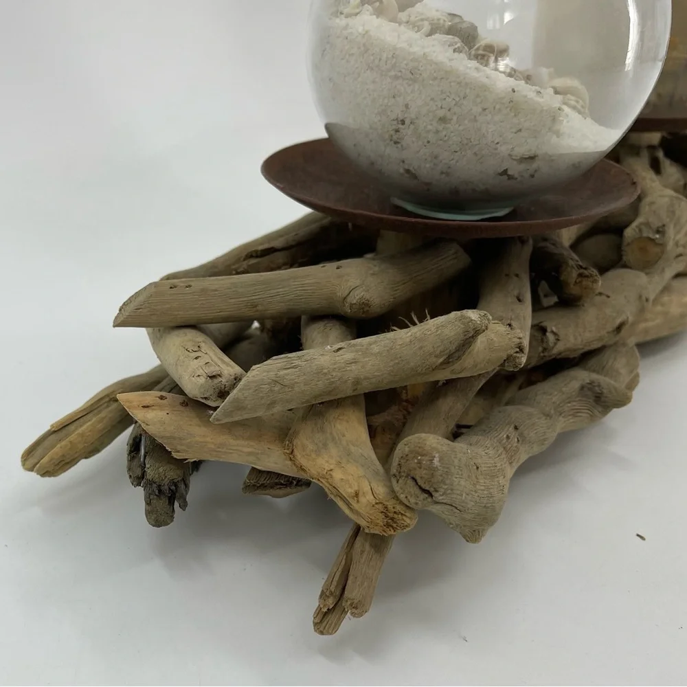 Driftwood Beach Beachy Rustic Seashell 2 Glass Globes 1 Candle 24”x3.5 Decor NWT - Picture 15 of 16